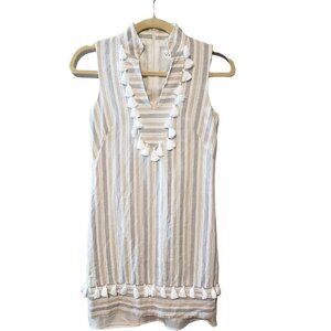 Striped‎ Sleeveless Linen Blend Dress With Tassel Details By Eliza J Size 0
